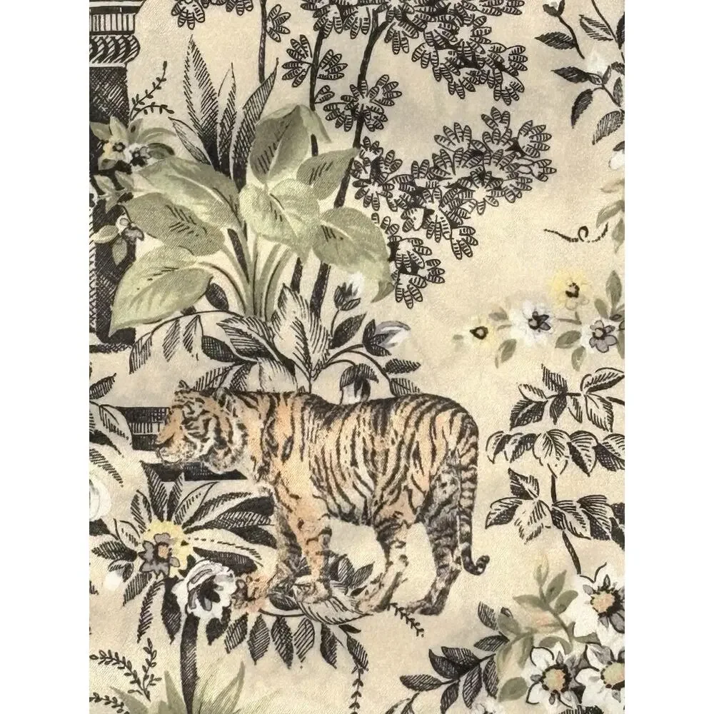 Anatara Tiger Jungle Birds Window Curtains Panels Drapes 84” Slight Satin Finish